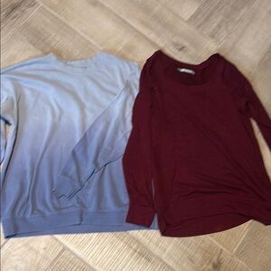 Blue and Burgundy Long Sleeve Tops